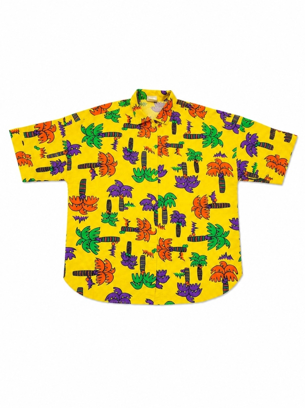 90's Vintage Vibrant Yellow Tropical Button-Up Shirt, Size Medim
